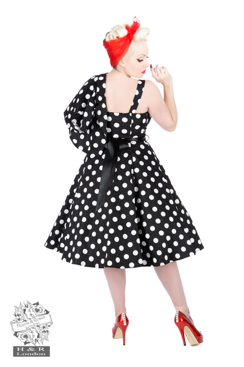 Black White Big Dot Swing Dress With Bolero